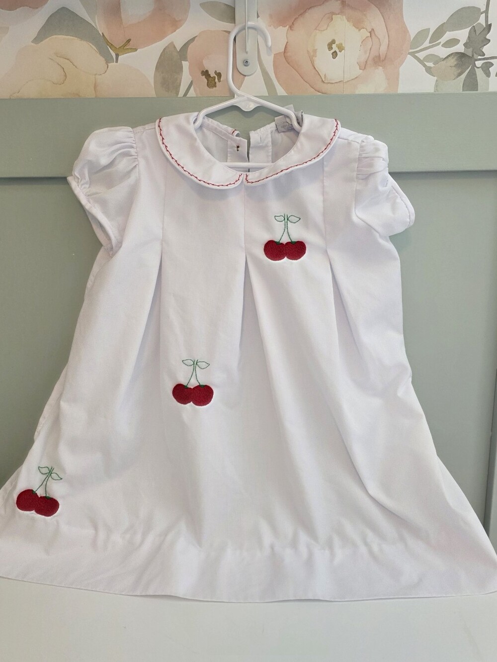 The Proper Peony 5 Years Or 5t White Cherry Embroidered Peter Pan Dress Smocked